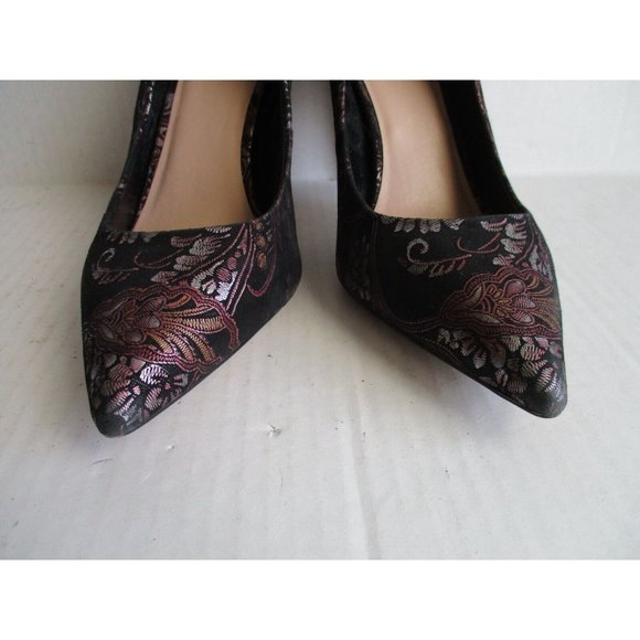 *ALDO Black Fabric Pumps Art Deco Gold Silver Design Pointed Toe Heels - Picture 3 of 7